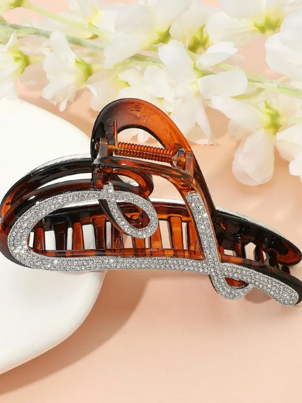 Stone Paved Heart Frame Hair Claw Clip